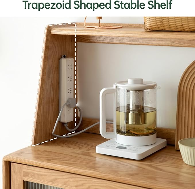 YESWOOD 100% Solid Rubberwood Kitchen Counter Hutch Shelf, Fully Assembled Countertop Organizer Storage Rack, Buffet Hutch Shelf with Trapezoid Structure for Kitchen & Dining Room (Natural, 57.5'')