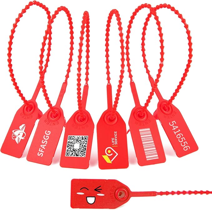 1000 Plastic Tamper Seals Fire Extinguisher Tags Numbered Zip Ties Pull Tite Security Tags Disposable Self-Locking Safety Ties (Red)