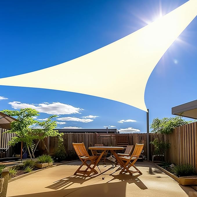 Amagenix Sun Shade Sail 12'X12'X12' Curved Edge Outdoor Shade Canopy Cream Breathable 95% UV Block Shade Cloth for Patio Garden Backyard (We Make Custom Size)