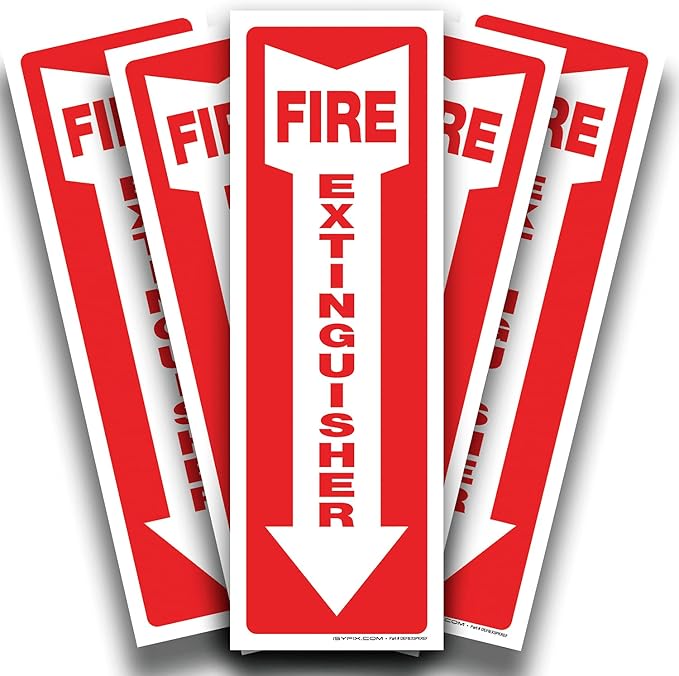 iSYFIX Fire Extinguisher Reflective Sticker Sign – 5 Pack 4x12 – Premium Self-Adhesive Vinyl, Laminated for Ultimate UV, Weather, Scratch, Water and Fade Resistance, Indoor and Outdoor