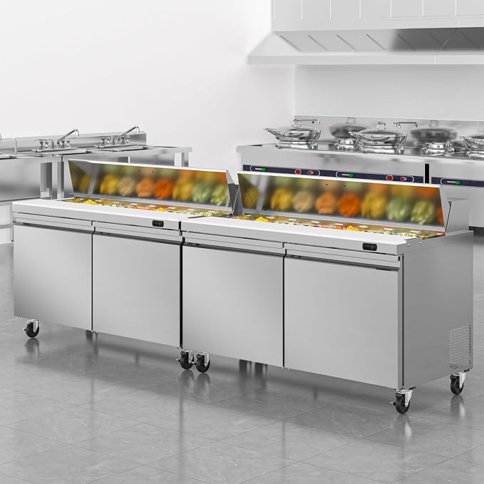 60" W Commercial Refrigerator Sandwich Salad Prep Table, 17.8 Cu.ft 2 Door Commercial Stainless Steel Food Prep Fridge with 16 Pans, Salad Prep Station for Restaurant, Bar, Shop, etc.