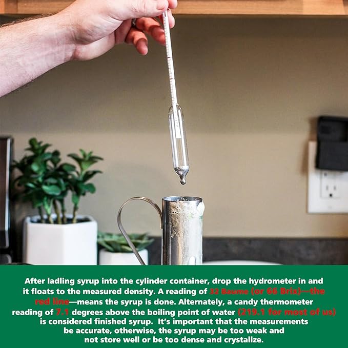 Maple Syrup Hydrometer Test Cup Kit - Maple Syrup Density Kit, Baume and Brix Scale, Stainless Steel Maple Syrup Kit with Cleaning Brush - Calibrated to Create Pure Maple Syrup