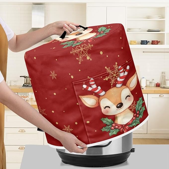 Cute Elk Pressure Cooker Cover Instant Pot Accessories Instant Pot Kitchen Appliance Dust Cover with Pockets for Rice Cooker Air Fryer Slow Cooker Dust Covers for Kitchen Size L