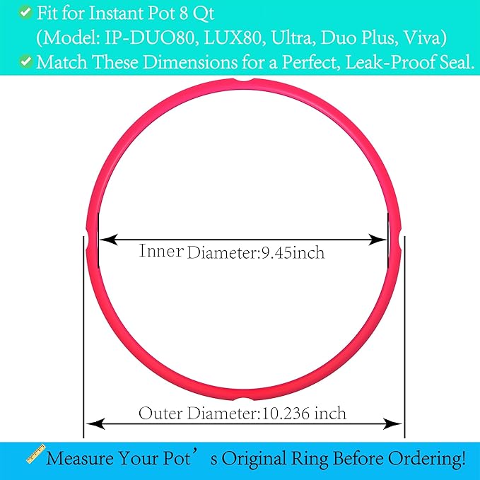 8QT Silicone Sealing Ring 3 Pack with 3 Float Valves, Fit for Duo 8 Quart, Lux 8 Quart, Duo Plus 8qt, Ultra 8qt, Viva 8qt,Savory Sky Blue & Sweet Cherry Red & Common Transparent White.