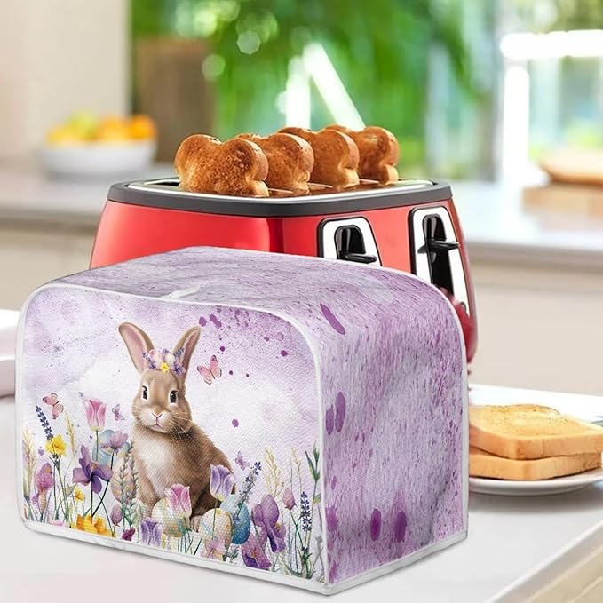 Bunny Flower Print 2 Slice Toaster Cover Fingerprint Protection Waterproof Stain Resistant Toaster Dust Protector