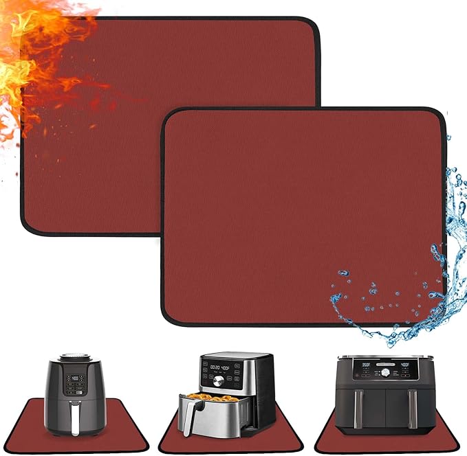 Heat Resistant Mats for Countertop - Fireproof 16x24in Heat Resistant Mats for Air Fryer - Kitchen Countertop Protector for Air Fryer, Coffee Maker, Stand Mixer, Toaster, Oven 2PCS - Red