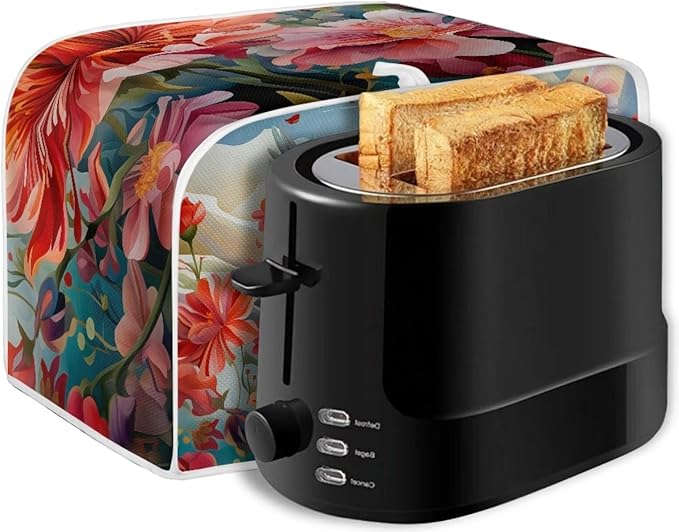 Hummingbird Flowers Print 4 Slice Toaster Cover for Home Kitchen Accessories Decor Dustproof Fingerprint Protectors for Kitchen Small Appliance