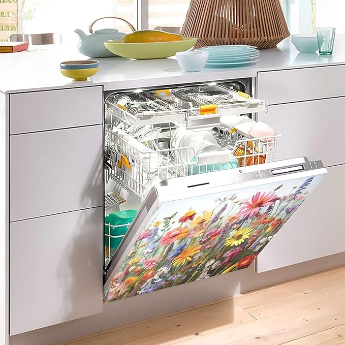 Dishwasher Magnet Cover, Wildflowers Magnet Sticker Fridge Panel Decal for Home Kitchen Decor, 23x26 in