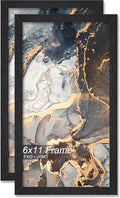 Engineered Wood 6x11 Picture Frame Set of 2, Black Frame for 6 x 11 Inch Picture Poster Photo, Light Weight 6 by 11 Frame with Wood-grain for Wall - 2 Pack/Black/6"x11"