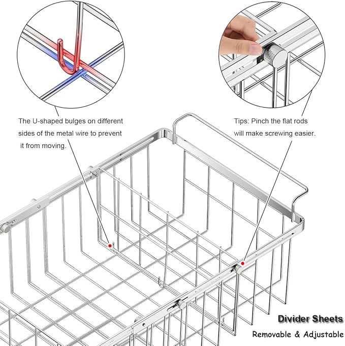 Orgneas Chest Freezer Organizer Bins with Dividers, Large Capacity Deep Freezer Baskets Expandable From 15.5" to 24.5" with Removable Divider Sheets for Easy Sort and Organize Frozen Food, 2Pcs