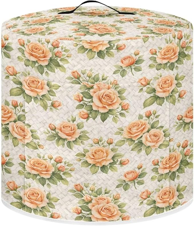 Xoenoiee Peach-colored Roses Print Kitchen Appliance Dust Cover with Pockets, Electric Pressure Cooker Cover Compatible with Crock Pot, Rice Cooker Covers, for 3 Qt