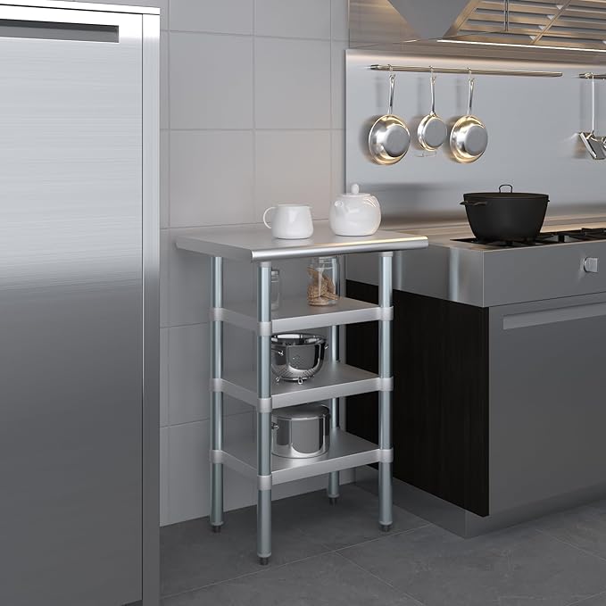 18 in. x 24 in. Stainless Steel Work Table with Three Bottom Shelves | NSF Kitchen Prep Table | Utitly Metal Table
