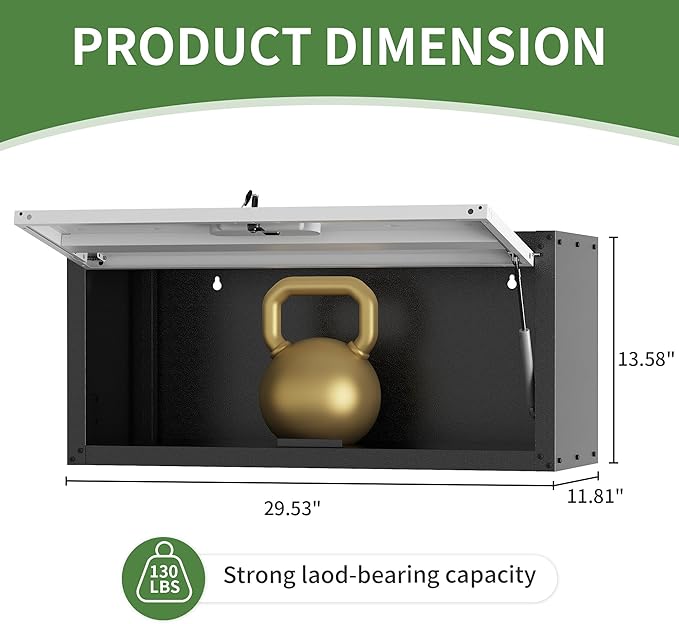 Metal Wall Cabinet,Wall Mounted Garage Cabinets with Lockable Up-Flip Door,Hanging Storage Cabinet 130 lbs Capacity,Floating Cabinet for Tool Organization in Basement,Workshop,Kitchen,Black/Grey