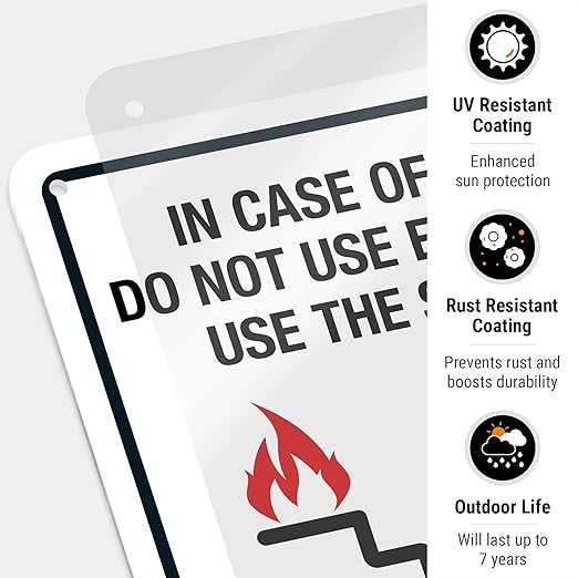 In Case Of Fire Do Not Use Elevator Use The Stairs Bilingual Sign, Fire Safety Sign, 10x7 Inches, Rust Free .040 Aluminum, Fade Resistant, Indoor/Outdoor Use, Made in USA
