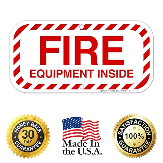 Fire Equipment Inside Sign, Fire Safety Sign, 6x12 Inches, Rust Free .040 Aluminum, Fade Resistant, Indoor/Outdoor Use, Made in USA