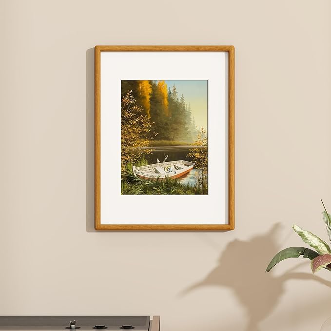 Axeman 12x16 Frame - Solid Teak Wood 12x16 Picture Frame With Mat for 8.5x11 - Rounded Corner 12 x 16 Frame with Tempered Glass for Wall Display