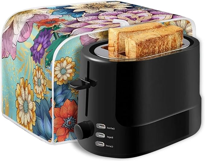 UNICEU Boho Flower Bright Blossom 2 Slice Quilted Toasters Cover, Dust-proof Toasters Cover Bread Maker Cover Kitchen Small Appliance Dust Cover