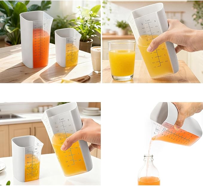 2Pcs Measuring Cups Containers Versatile Silicone 750ml 250ml Kitchen Tools Liquid Flour Milk Measuring Cups for Cooking