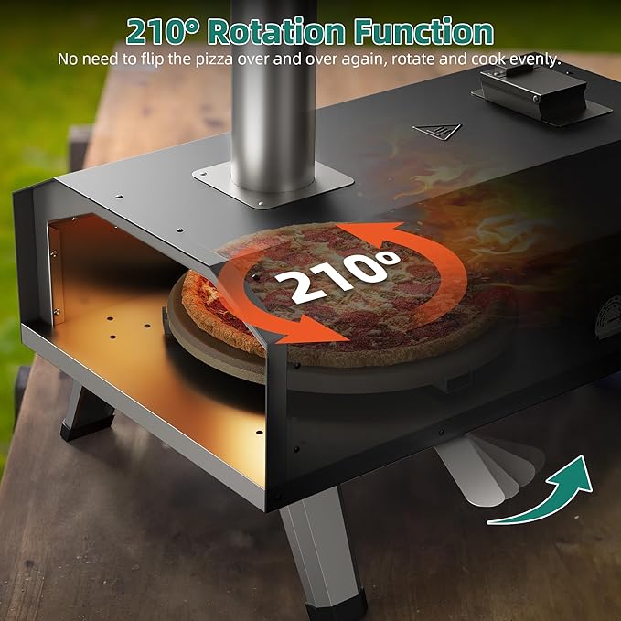 YITAHOME 12" Pizza Oven Outdoor, Wood Pellet Pizza Ovens with Rotating and Built-in Thermometer, Outside Pizza Stove with Peel, Stone and Recipes for Backyard Party Christmas Gifts