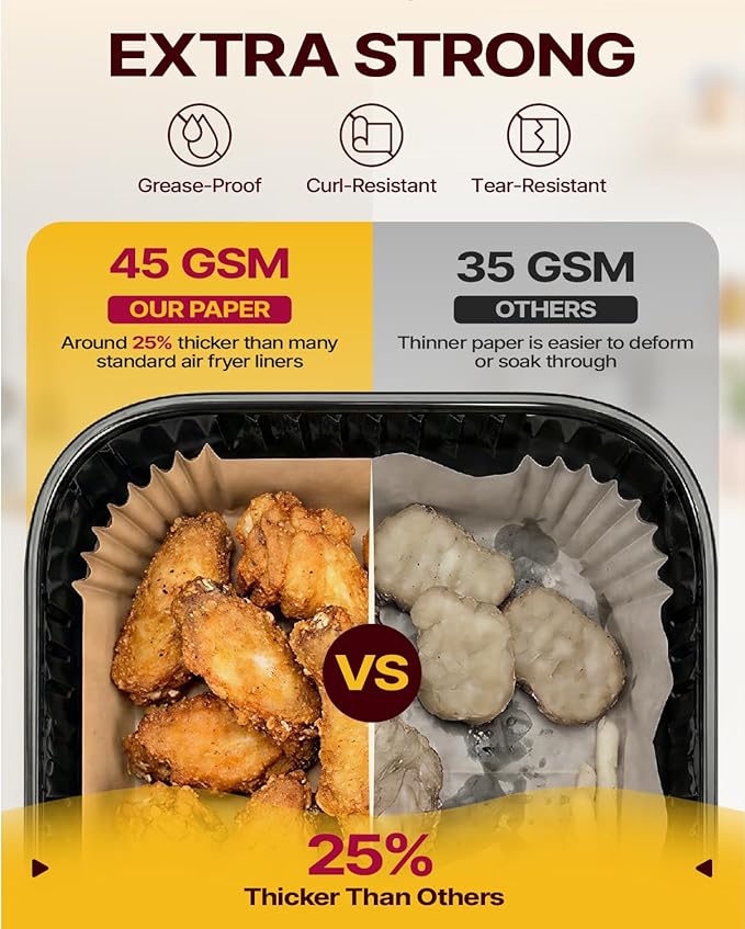 Katbite Air Fryer Liners Disposable - 8 inch Square Non-Stick Perforated Airfryer Paper Liners, Unbleached Parchment Paper for 5 to 8 Qt Basket, Frying, Baking, Cooking, Roasting, Easy Cleanup, 130pcs