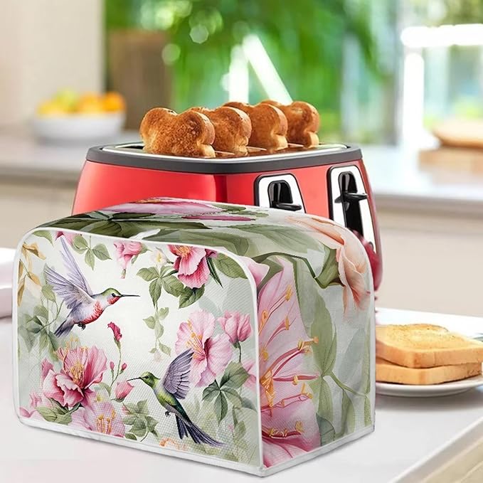 Hummingbird Flower Print Toaster 2 Slice Cover Appliance Dust-proof Cover Fingerprint Protection for Kitchen Small Appliance