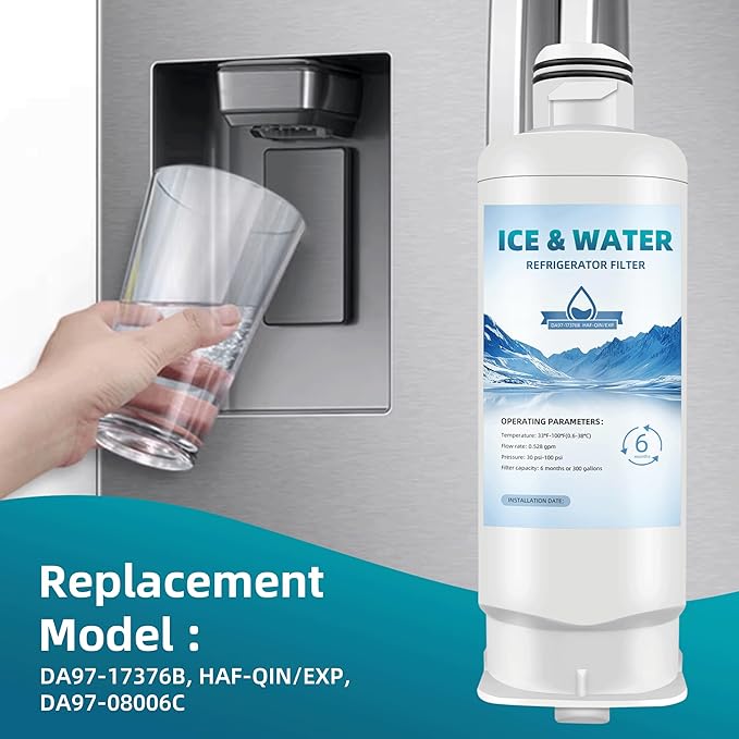 DA97-17376B HAF-QIN/EXP Replacement for Samsung Bespoke Water Filter, HAF-QIN, rf32cg5400sr, rs27t5200sr, rf32cg5100sr, rf29bb8600ql/aa, rf23bb8600qlaa, rf25c5551sr, rf28t5001sr, 3-Pack