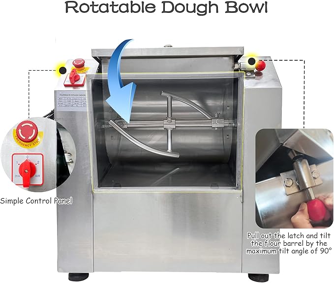 INTSUPERMAI 110V Commercial Dough Mixer Machine 25 KG Kneading Capacity Electric Food Mixer Flour Mixer 2200W/2.95HP for Dough Mixing Kneading