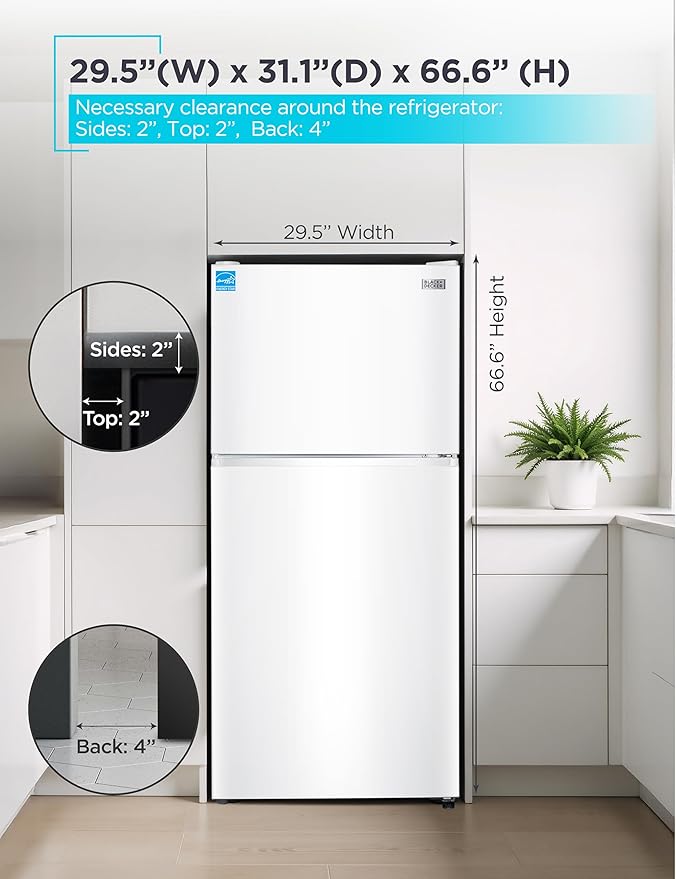 BLACK+DECKER 20.1 Cu. Ft. Top Mount Refrigerator with Ice Maker, 2-Door Refrigerator with Top Freezer, Freezer with Icemaker and Adjustable Temperature Control, ENERGY STAR, BR2010JIMW, White