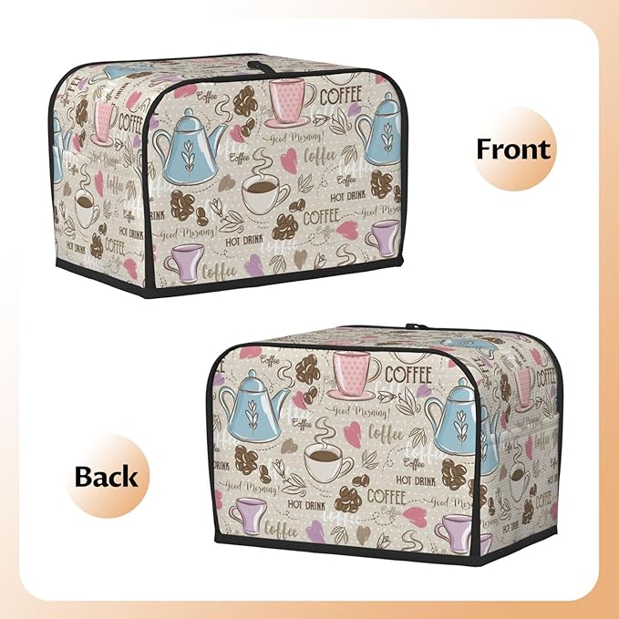 Beige Coffee Love Heart 2 Slice Toaster Cover, Waterproof Toaster Dust Cover Bread Maker Protective For Small Kitchen Appliance Dining Room Home Table Decor Gifts