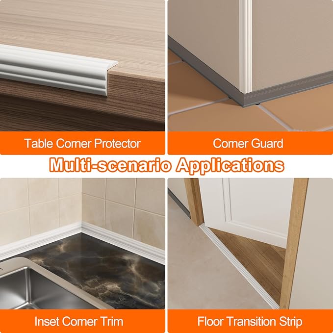 Peel and Stick Wall Corner Protector & Edge Guard, Self-Adhesive Flexible Trim Molding for Inside & Outside Corners, Wall, Countertop, 1.6" W x 20' L, White