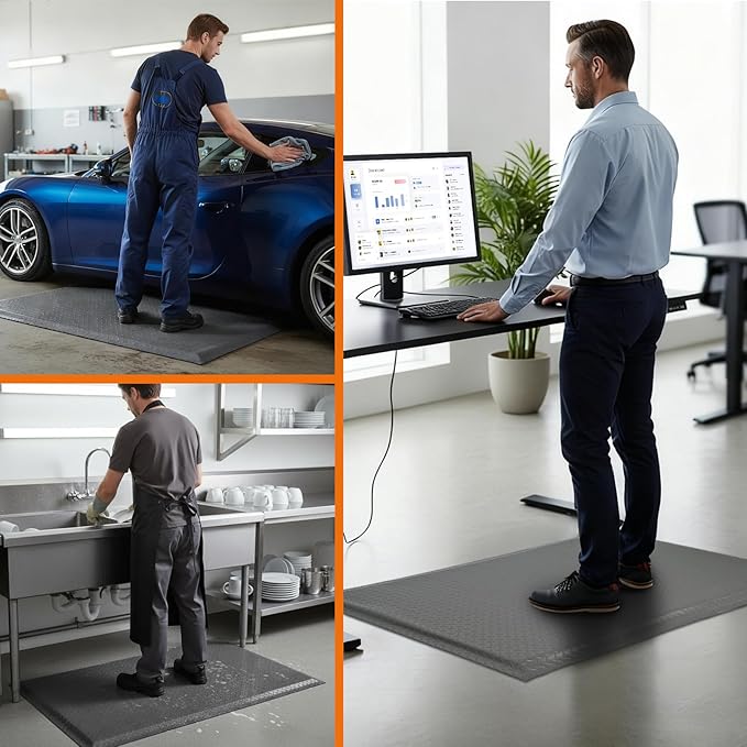 Nisorpa Anti Fatigue Mats Industrial 3' x 5' Ergonomic Standing Mat 15/16" Extra Thick Cushioned Shop Floor Mats Kitchen Mats Heavy Duty Commercial Diamond Plate Support for Leg & Back Pain,Grey