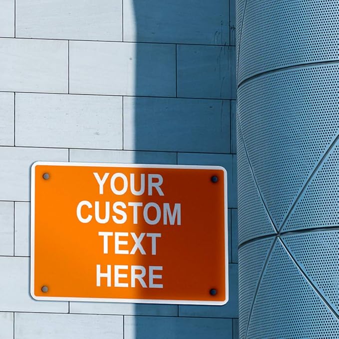 Aluminum Weatherproof Metal Sign Multiple Sizes Custom Personalized Text Here Orange White Warning Horizontal Street Signs 10x7Inches