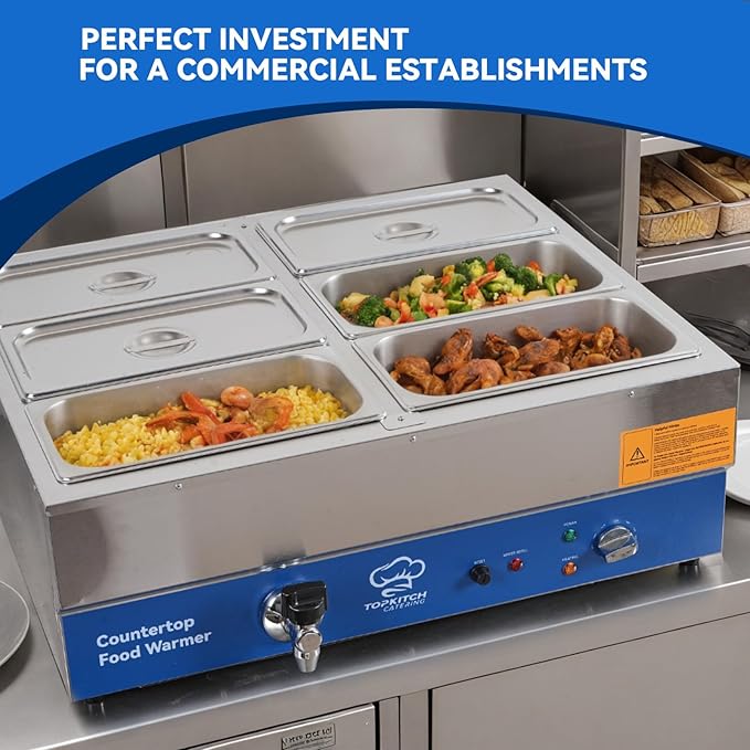 6 Pan Commercial Food Warmer, Electric Bain Marie Countertop Stainless Steel Buffet Steam Table for Catering and Restaurants(6×1/3 GN Pan,120V/1700W)