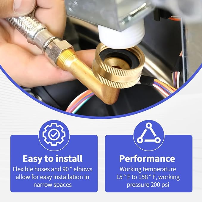 Dishwasher Installation Kit, Braided Stainless Steel Dishwasher Connector, 6 FT Water Supply Line with 3/8 Inch Compression Ends, 3/8 Inch MIP Elbow and 3/4 Inch FHT Elbow, Short Distance Connection