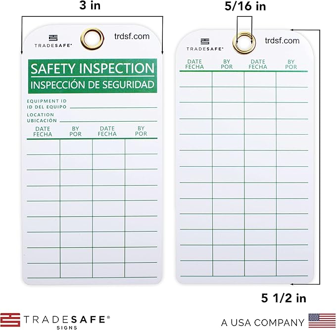 TRADESAFE Bilingual Safety Inspection Tags, Inspección de Seguridad - 30 Safety Tags with 30 Zip Ties, Durable 32 mil Vinyl, Inspection Record Tag for Scaffolds, Ladders, Fire Extinguisher, Machinery