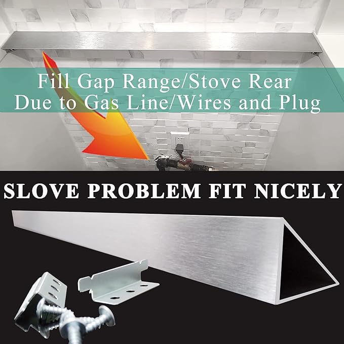 36" Slide In Range or Stove Rear Filler Trim Kit, Universal Fill Strip for Gap Between Slide-In Stove Range and Wall, W10113901A Compatible with Whirlpool and Most Brand, Durable Aluminum, Sliver