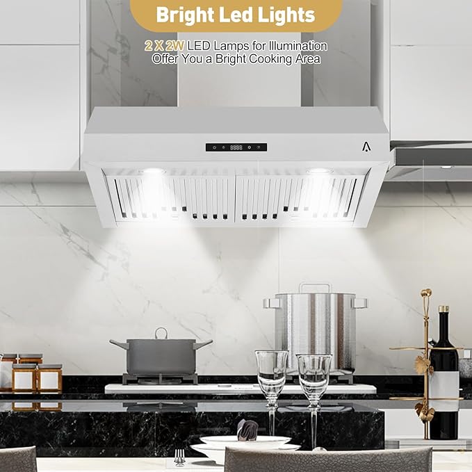 30-Inch Under Cabinet Range Hood, Stainless Steel Kitchen Ventilation with 400 CFM, 3-Speed Touch Control Panel, Kitchen Exhaust Fan for Home and Small Apartment, Silver