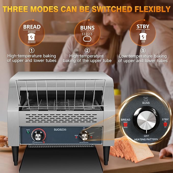 SUCICENI Commercial Conveyor Toaster 450 Slices/Hour Stainless Steel Toaster 2600W Heavy Duty Industrial Toasters Electric Oven with Dual Heating Tube for Bagel Bread Croissant Bakery Restaurant Cafe