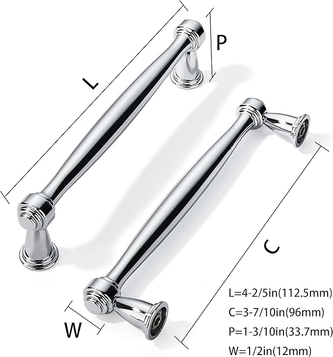 khtumeware 2 Pack 3-3/4 Inch(96mm) Vibrant Polished Chrome Cabinet pulls Kitchen Cabinet Handles Kitchen Cabinet Hardware for Cupboard Drawer Handles Dresser Pulls