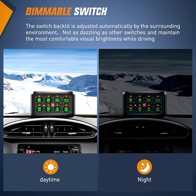 Nilight 8 Gang Switch Panel System Circuit Control Relay System Fuse Wiring Harness Automatic Dimmable ON Off LED Switch Pod for 12V Cars Trucks Campers SUV, 2 Years Warranty