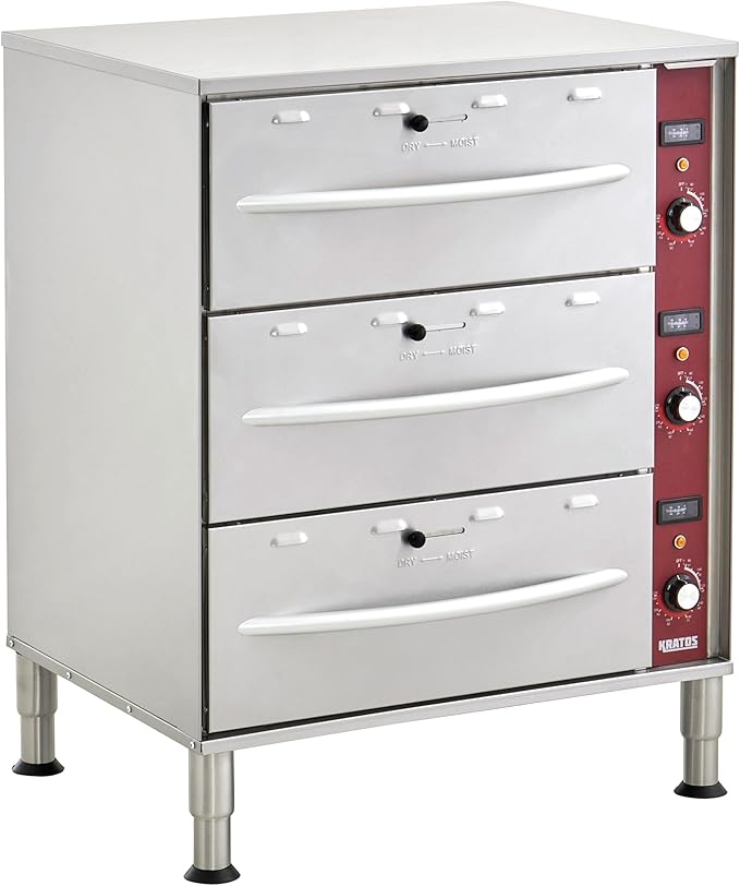 Kratos Commercial Electric Drawer Warmer, Stainless Steel Triple Drawer Food Warmer for Restaurants and Hotels, 120V, 1350W