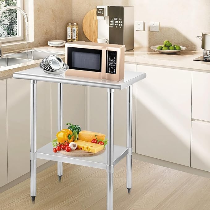 STABLEINK NSF Stainless Steel Table, 30 x 18 Inches Small Metal Prep & Work Table with Adjustable Undershelf, for Commercial Kitchen, Restaurant, Hotel and Garage