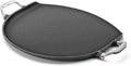Outset Cast Iron Grill Skillet and Pan with Forged Handles for Pizza, Eggs, Pancakes, Burgers and Steaks, 14-inch, Black
