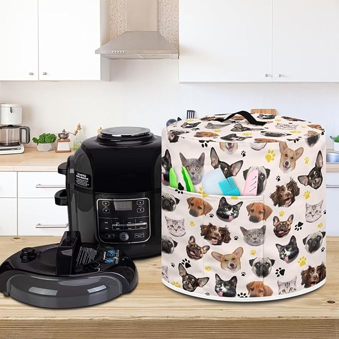 Cute Kitten Puppy Pressure Cooker Cover for 6 Quart Instant Pot Air Fryer Accessories Stain Storage Pockets Thanksgiving Holidays Decor Fryer Dust Covers