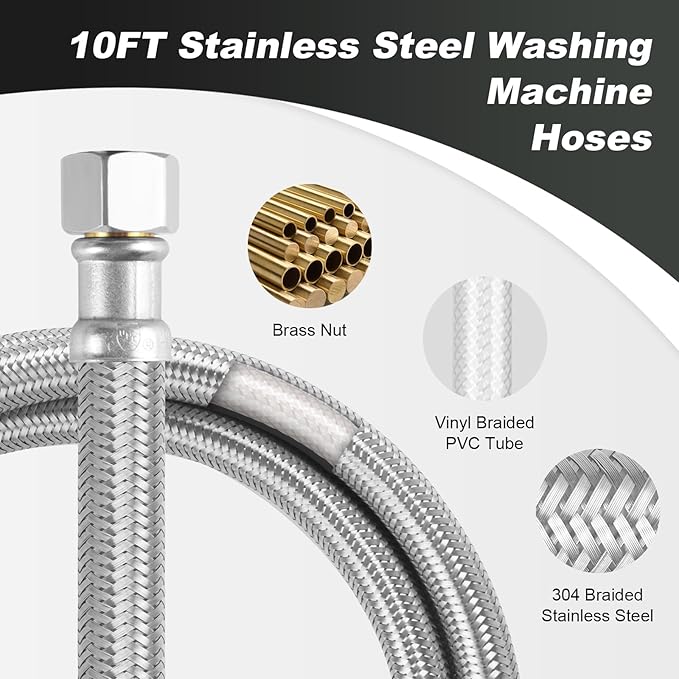 Dishwasher Installation Kit, 10ft,Dishwasher Water Supply Line, Stainless Steel Braided Burst Proof Hose ⅜"by⅜" Kit With Tee Stop Valve