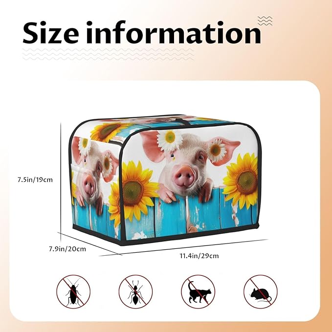 Toaster Cover 2 Slice with Pockets, Funny Pig On The Wooden Board Rustic Sunflower Farmhouse Kitchen Accessories Decor Bread Maker Oven Protector Covers Dust Proof Fingerprint Covers
