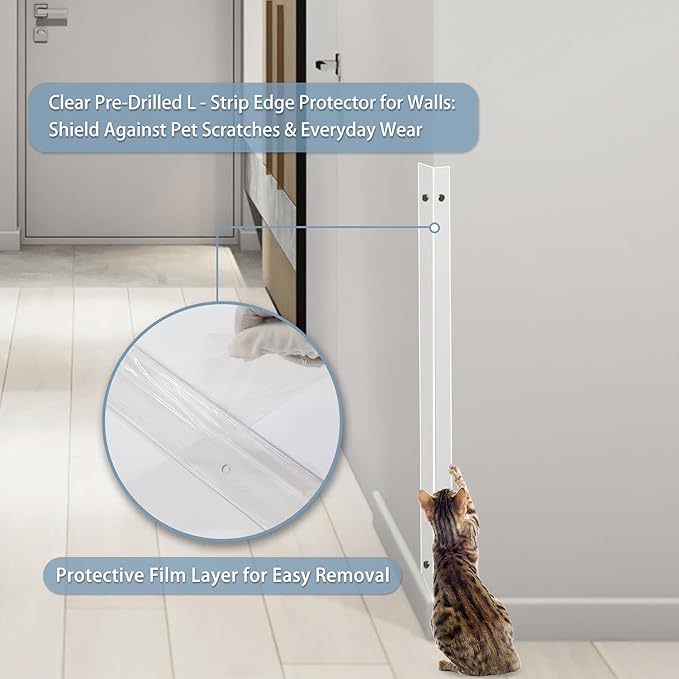Pre-Drilled Wall Corner Protectors, 2pcs x 35.4''L x 1.97''W Clear Screw Fixing Anti-Impact L-Shape Protective Edge Shields & Guards for Door Frame, Sharp Wall