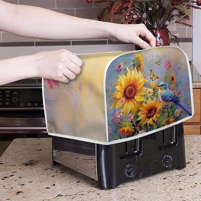 Hummingbird Sunflower Butterfly Print Toaster Cover 4 Slice Waterproof Toaster Dust Cover Appliance Dust-proof Protector