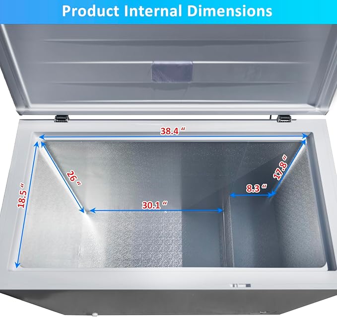 Smad Chest Freezer 10 Cu. Ft. Large Deep Freezer with Lock and 3 Removable Baskets, 4 wheels, Adjustable Thermostat, Low Noise, Garage Ready for Home, Kitchen, White
