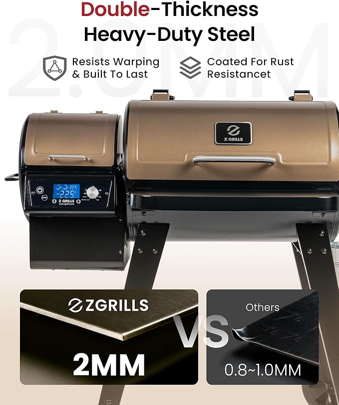 Z GRILLS ZPG-450A2 Wood Pellet Grill & Smoker, PID V3.0 Controller, 459 Sq in Cook Area, Foldable Shelf, Meat Probe, Rain Cover, 8 in 1 BBQ Grill Outdoor Auto Temperature Control, Bronze